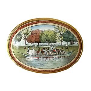 90s Halcyon Days Enamels Shreve Crump & Low Boston Gardens Swan Boat Pin Brooch